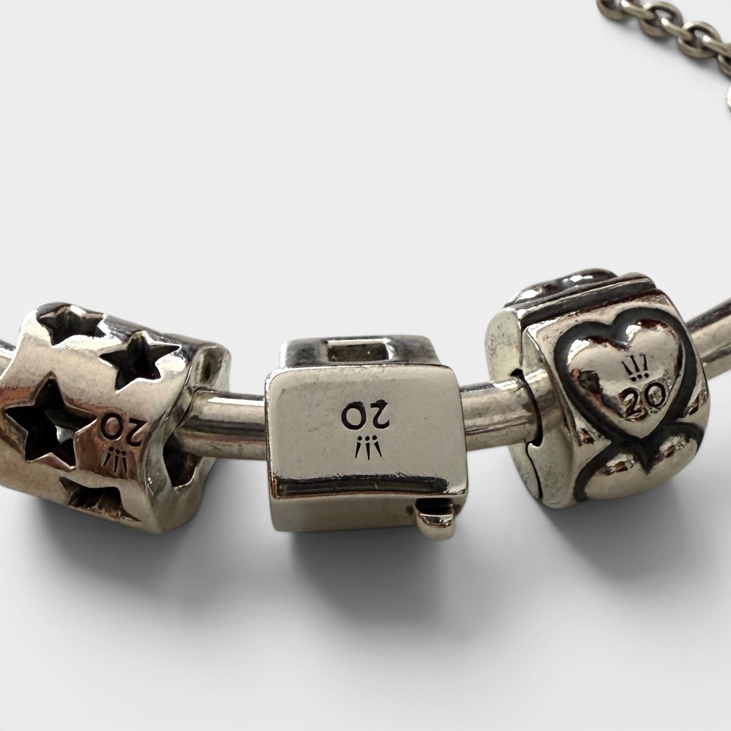 Pandora 20th Anniversary Silver Bracelet & 12 Charms Full Set