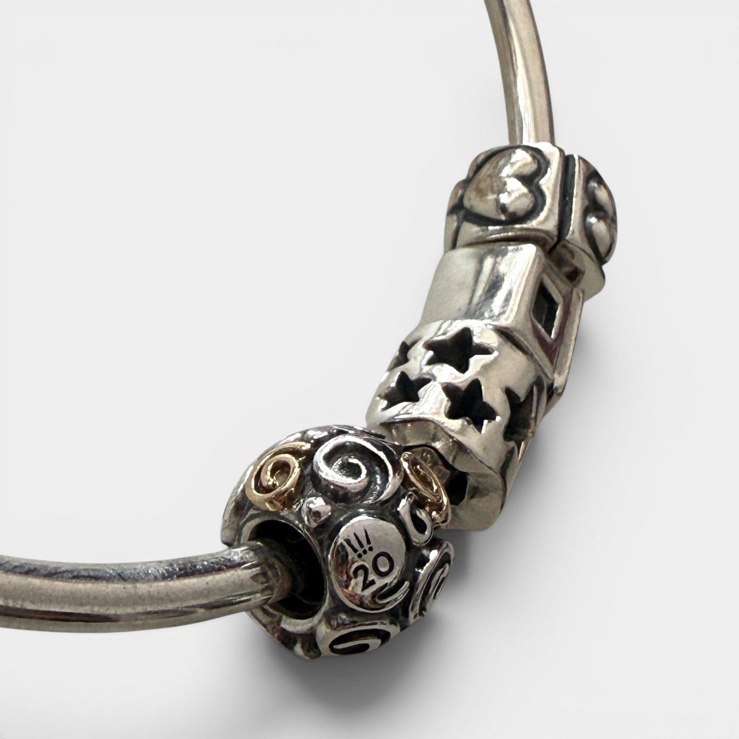 Pandora 20th Anniversary Silver Bracelet & 12 Charms Full Set