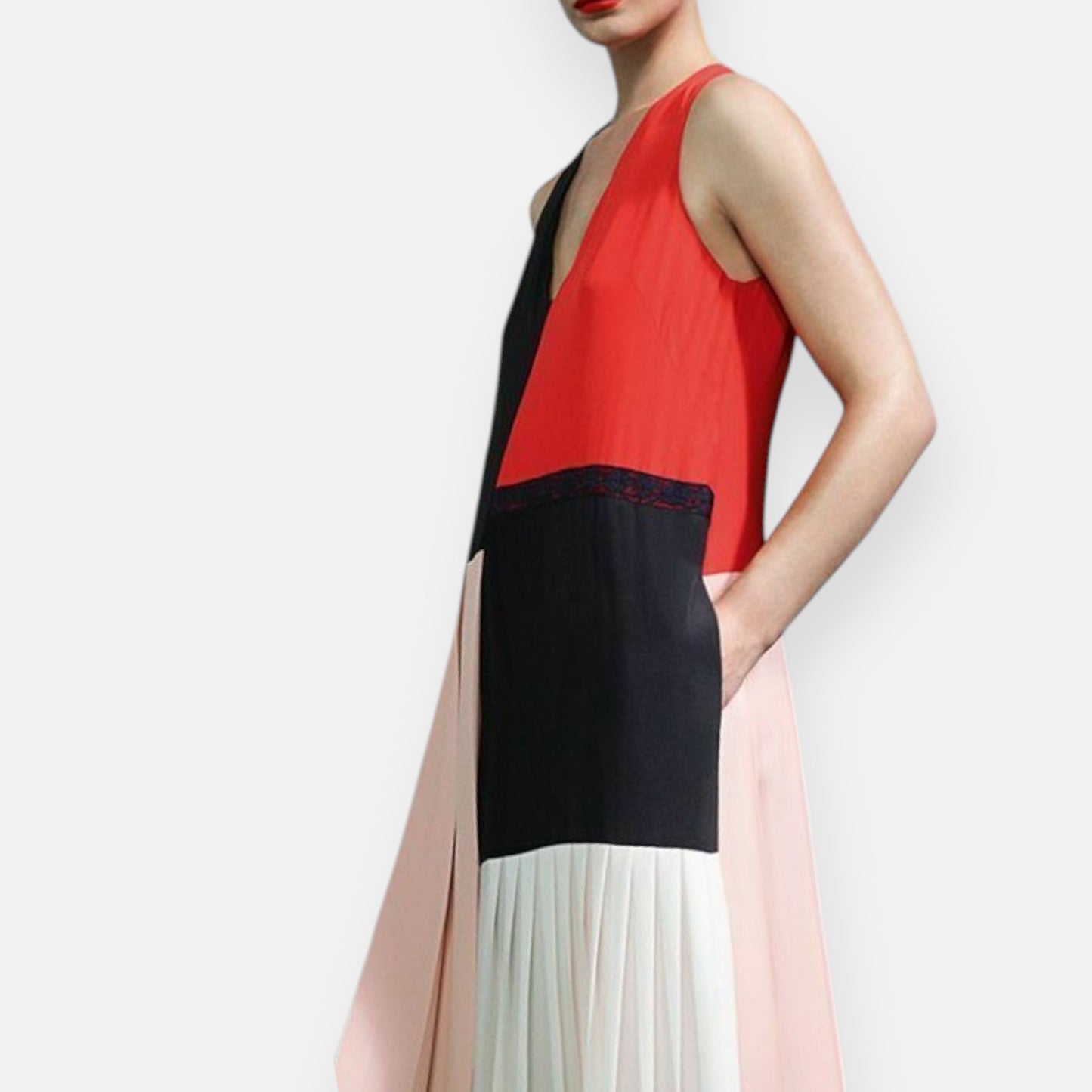 Paul Smith Black Coral Blush Silk Blend Pleated Dress EU40 ~ AU10 [NEW]