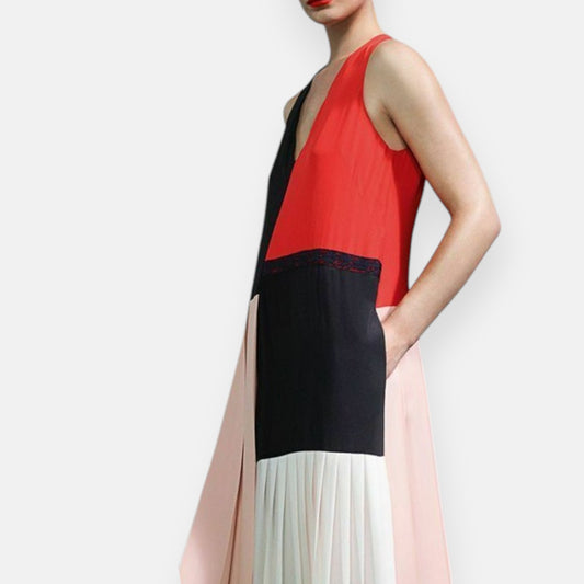 Paul Smith Black Coral Blush Silk Blend Pleated Dress EU40 ~ AU10 [NEW]