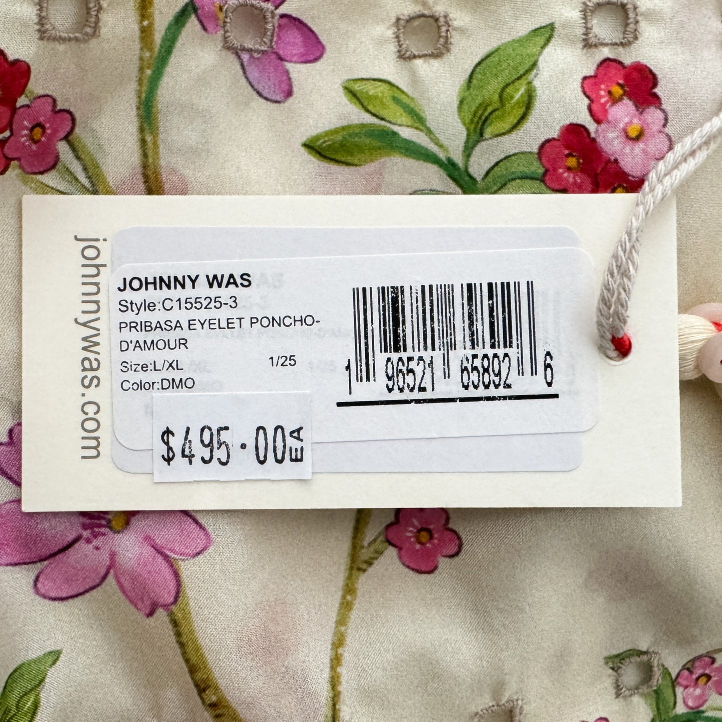 Johnny Was Multicolour Pribasa Eyelet Silk Poncho Tunic Top Large [NEW]