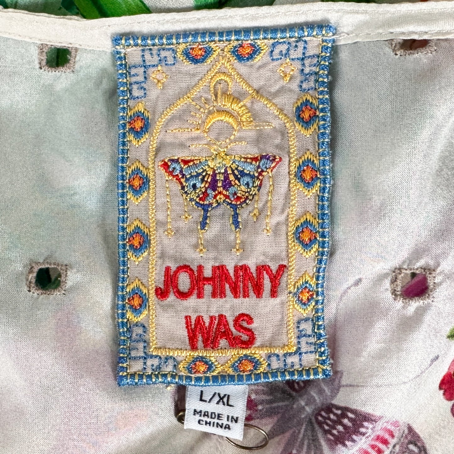 Johnny Was Multicolour Pribasa Eyelet Silk Poncho Tunic Top Large [NEW]