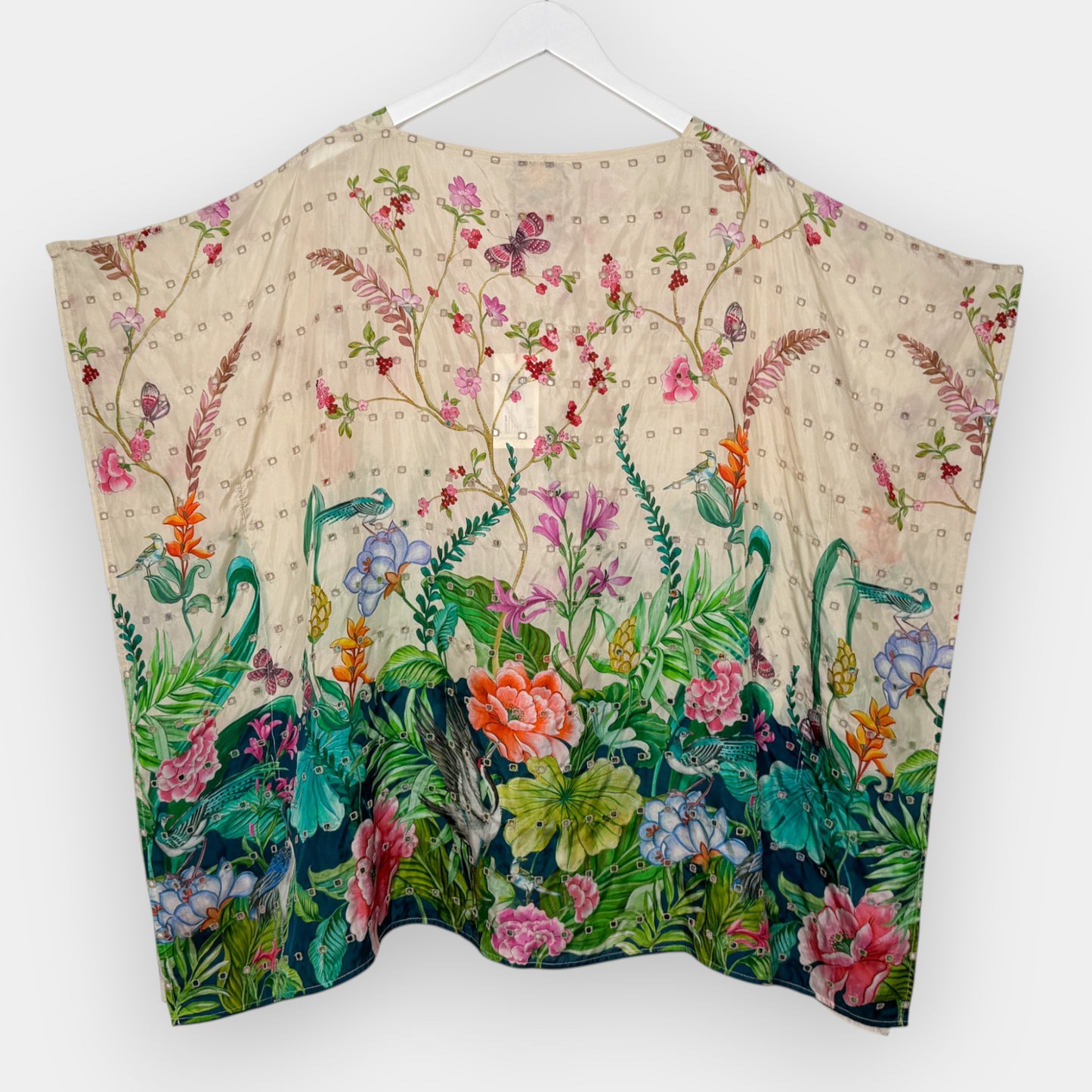 Johnny Was Multicolour Pribasa Eyelet Silk Poncho Tunic Top Large [NEW]