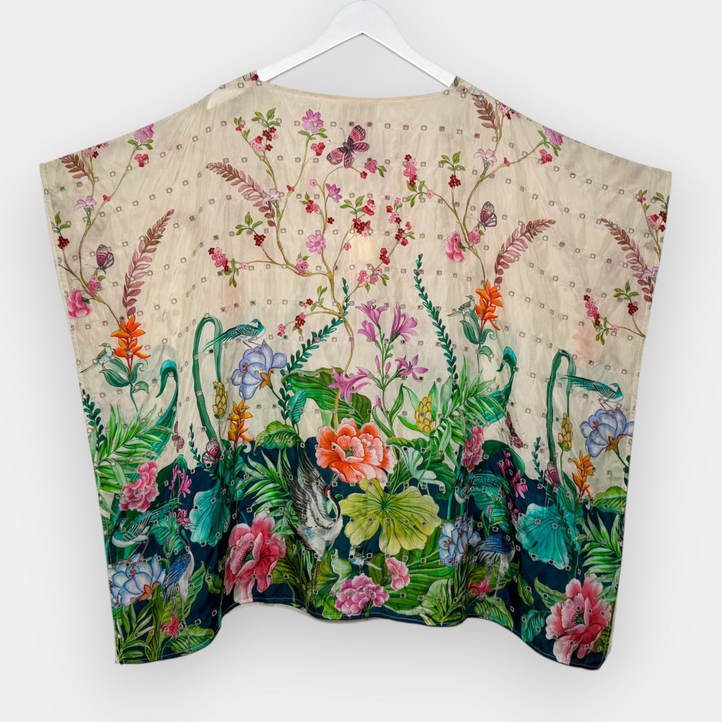 Johnny Was Multicolour Pribasa Eyelet Silk Poncho Tunic Top Large [NEW]