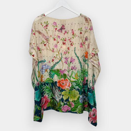 Johnny Was Multicolour Pribasa Eyelet Silk Poncho Tunic Top Large [NEW]