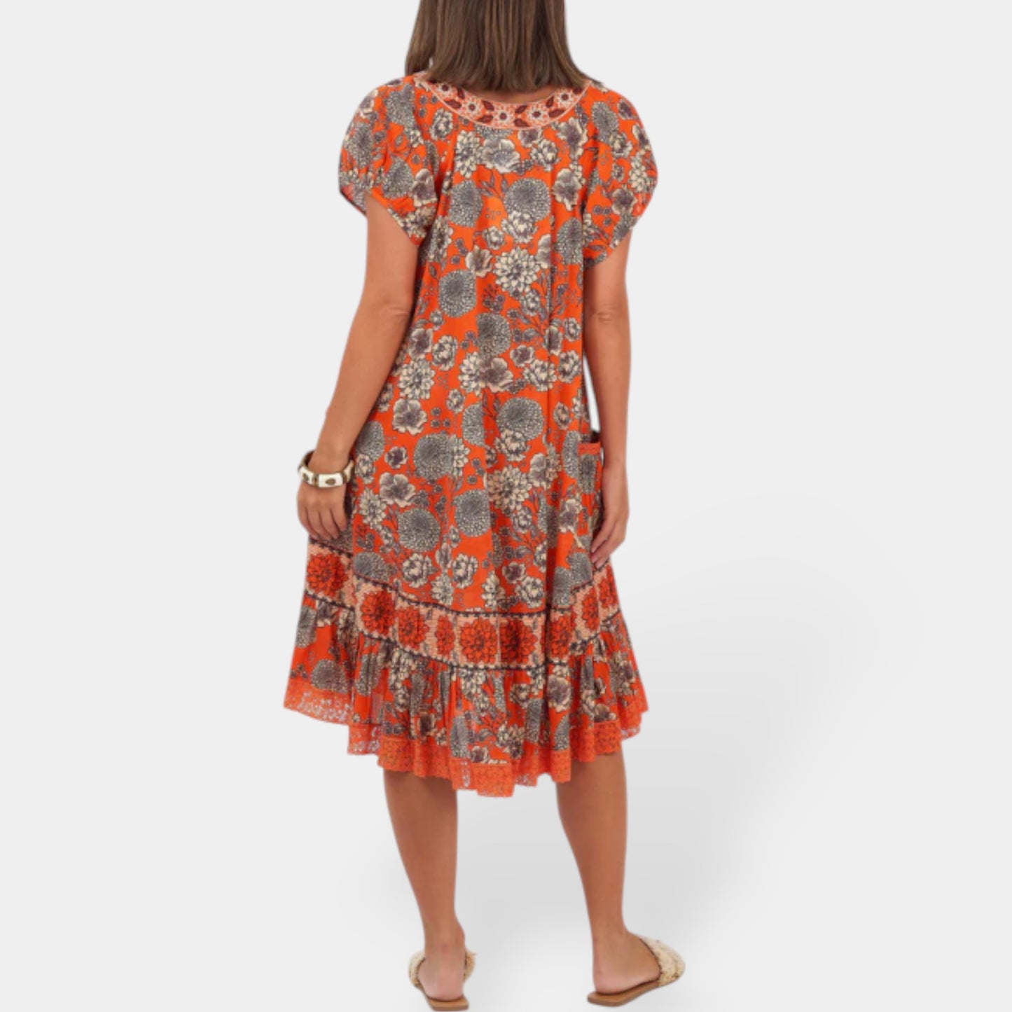 Naudic Orange Floral 'Florence' Sao Paulo Midi Dress Large ~ AU12-14 [NEW]