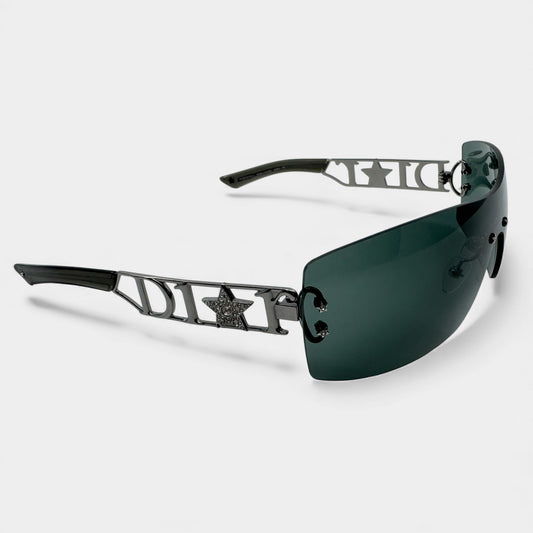 Christian Dior Vintage Dark Grey Diorlywood Rectangle Star Sunglasses