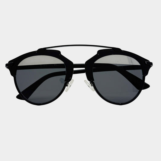 Christian Dior Vintage DiorSoReal Black & Silver Round Sunglasses