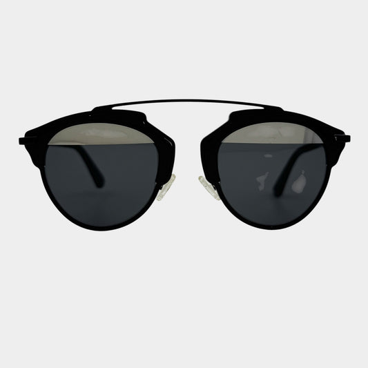 Christian Dior Vintage Dior SoReal Black & Silver Round Sunglasses