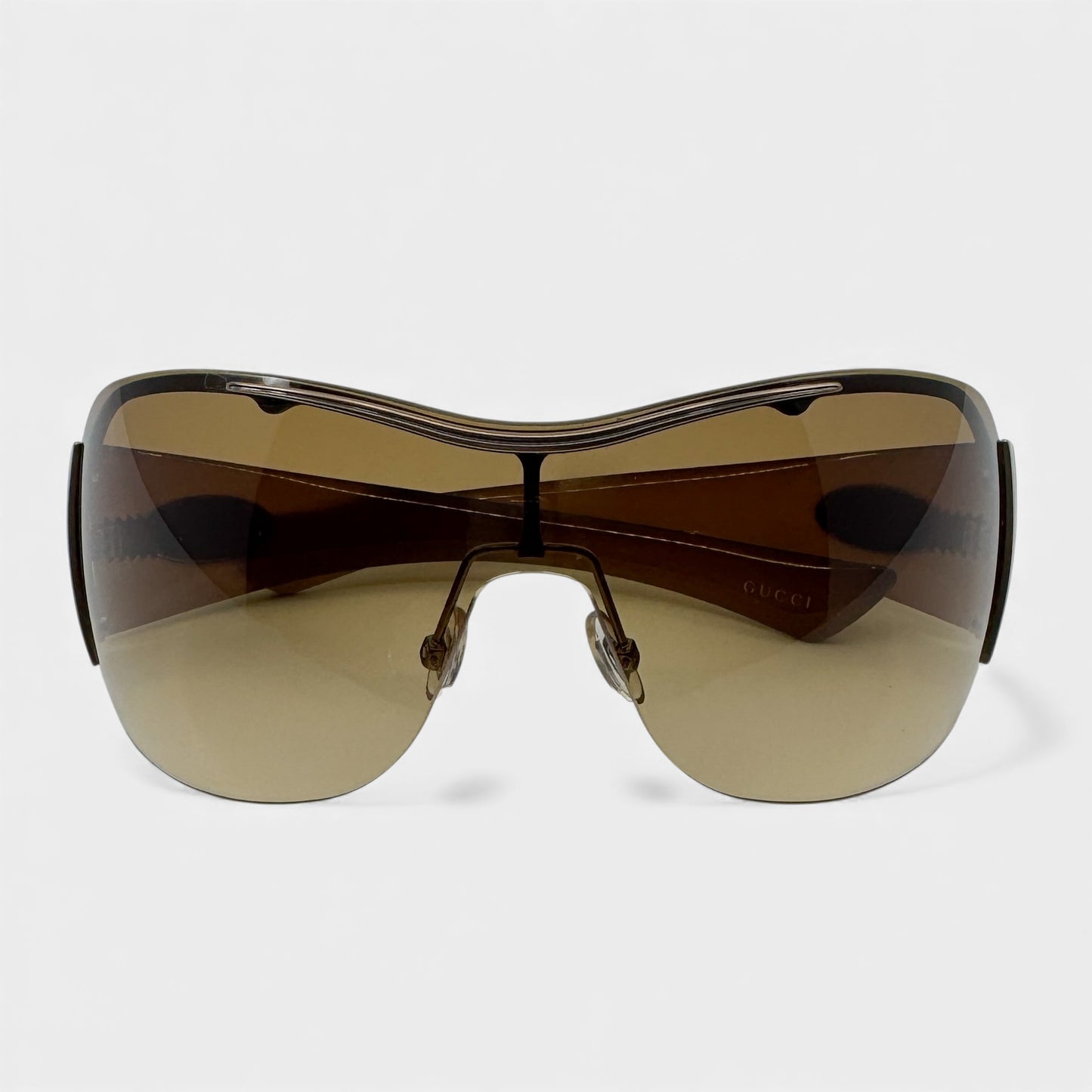 Gucci Vintage Brown Hidden Frame Shield Sunglasses GG1855/S