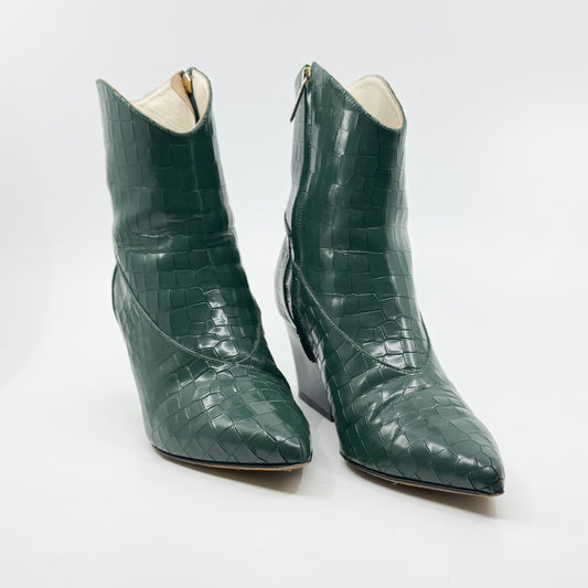 Tibi Green Croc Embossed Shiny Leather Dylan Ankle Boots EU40 ~ AU9