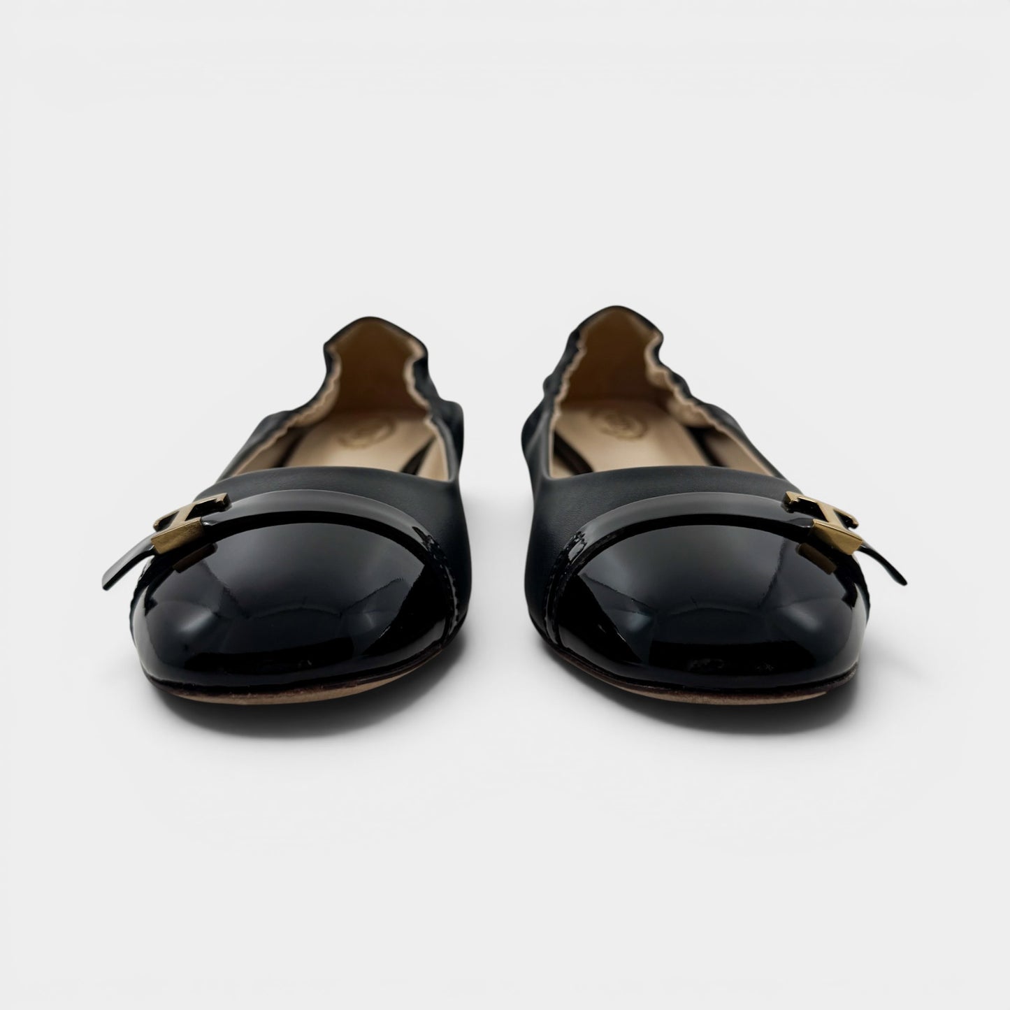 Tod's Black Leather T-Logo Ballet Flat Shoes EU38.5 ~ AU7.5