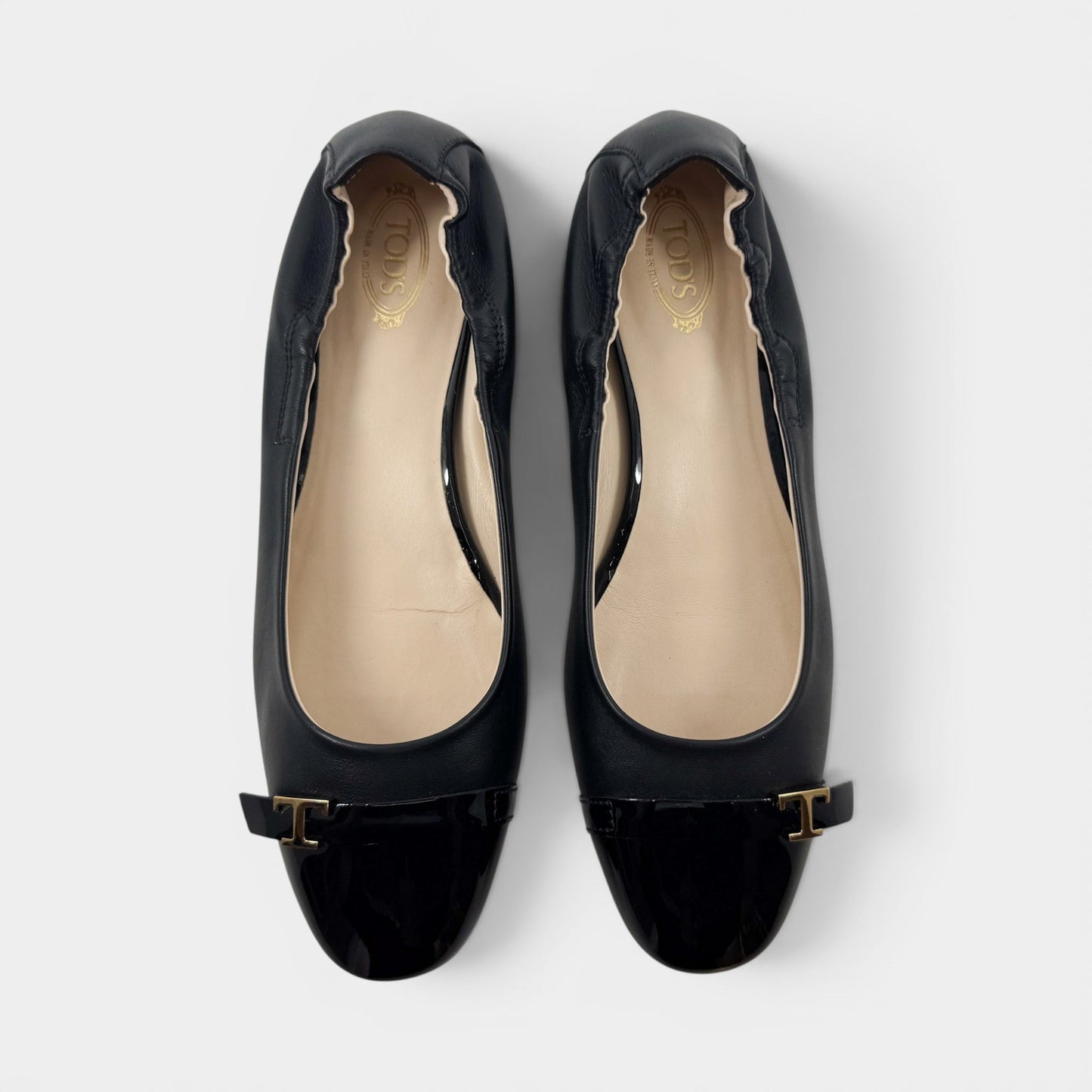 Tod's Black Leather T-Logo Ballet Flat Shoes EU38.5 ~ AU7.5