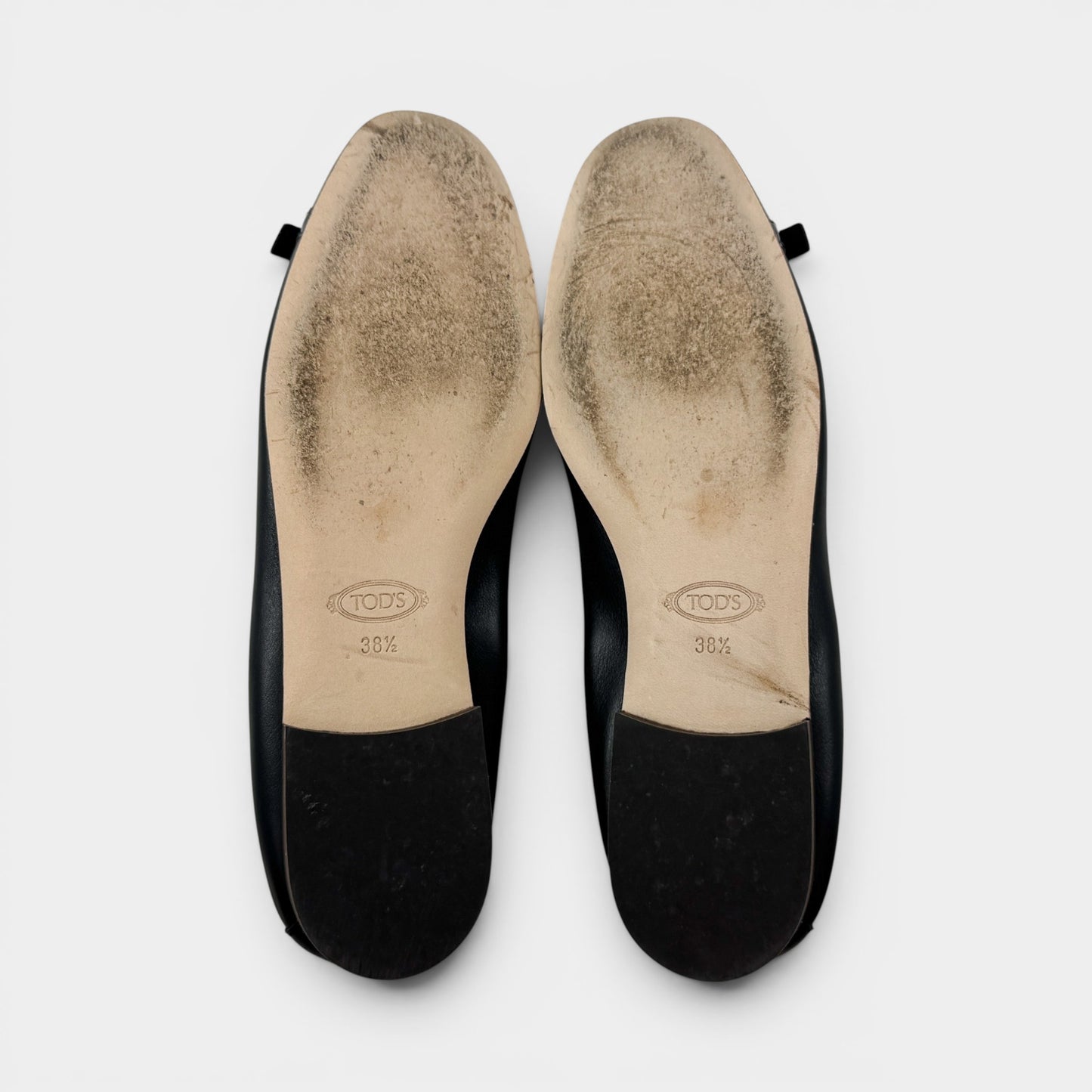 Tod's Black Leather T-Logo Ballet Flat Shoes EU38.5 ~ AU7.5