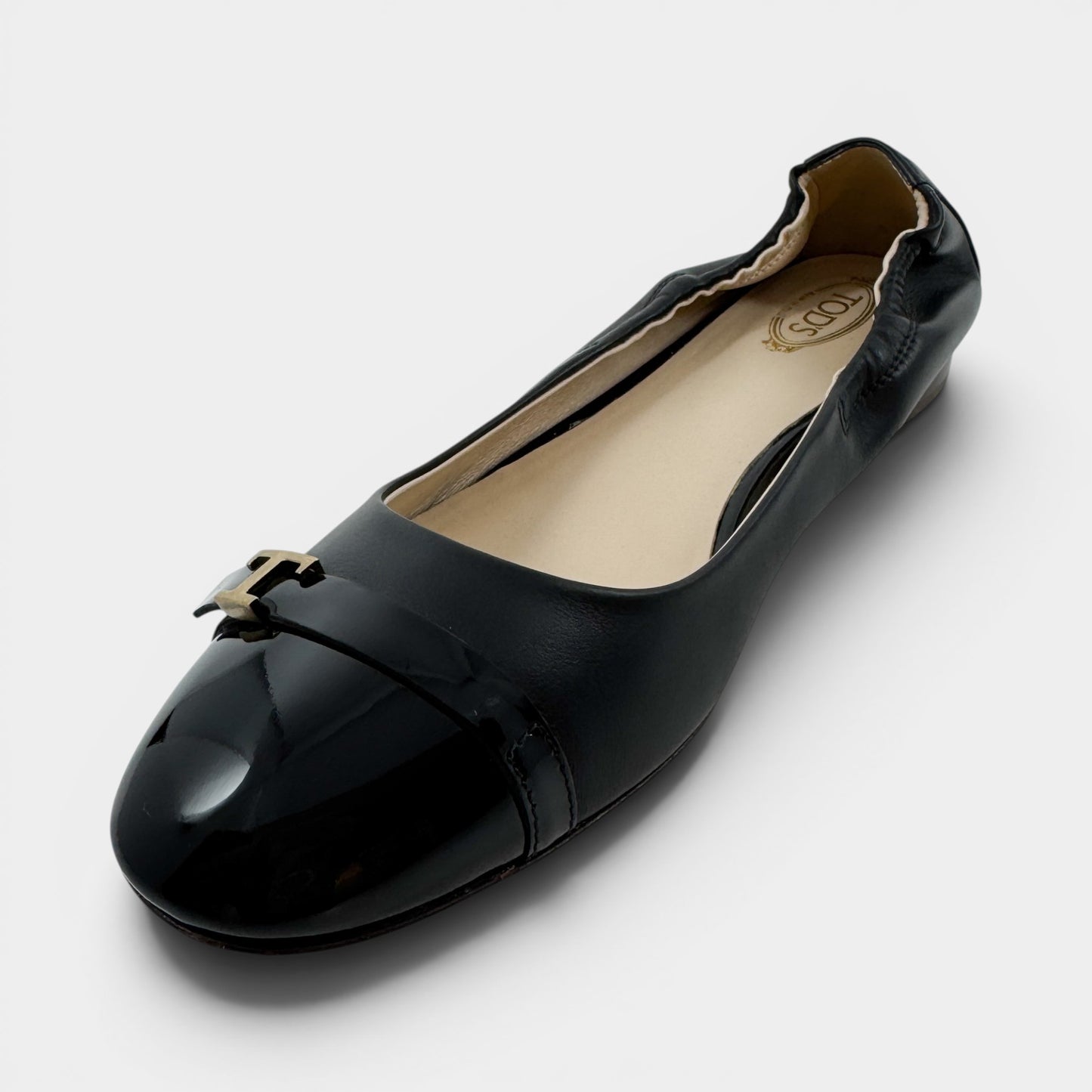 Tod's Black Leather T-Logo Ballet Flat Shoes EU38.5 ~ AU7.5