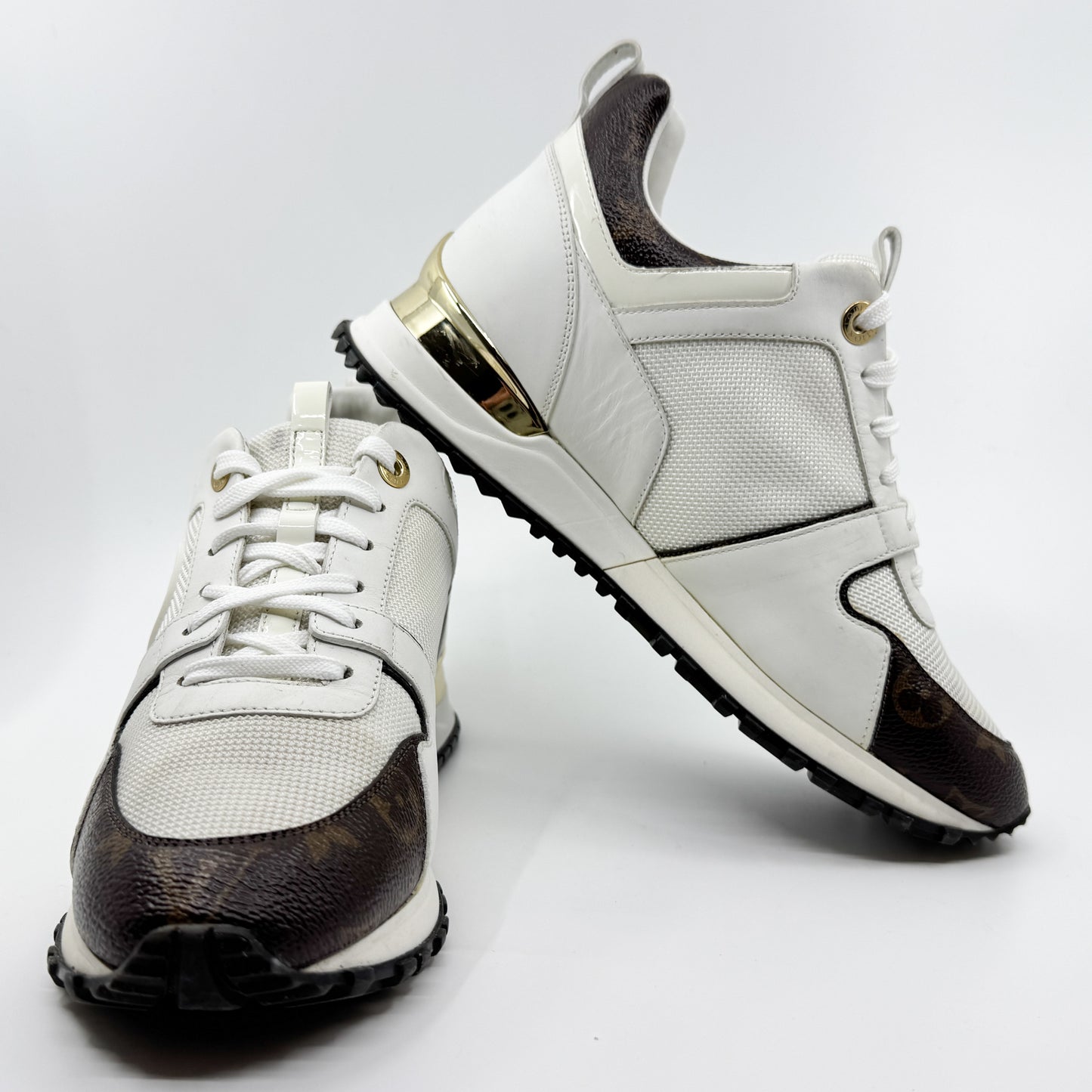 Louis Vuitton White Leather & Monogram Canvas Run Away Sneakers EU38 ~ AU7