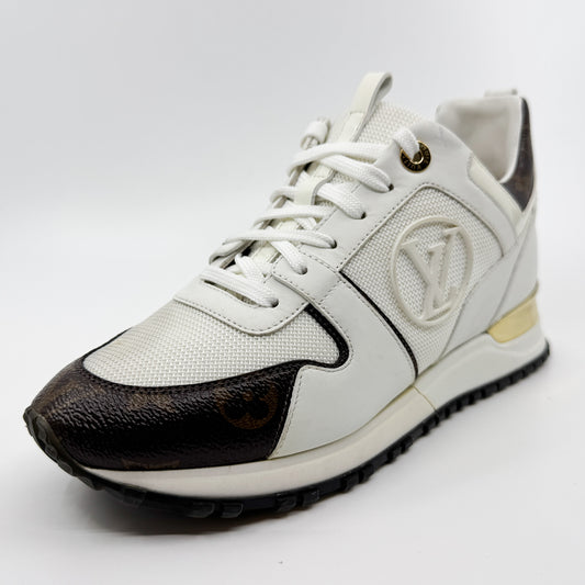 Louis Vuitton White Leather & Monogram Canvas Run Away Sneakers EU38 ~ AU7