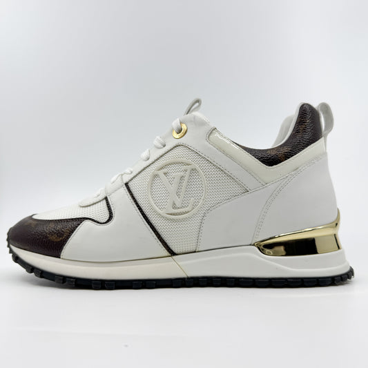 Louis Vuitton White Leather & Monogram Canvas Run Away Sneakers EU38 ~ AU7