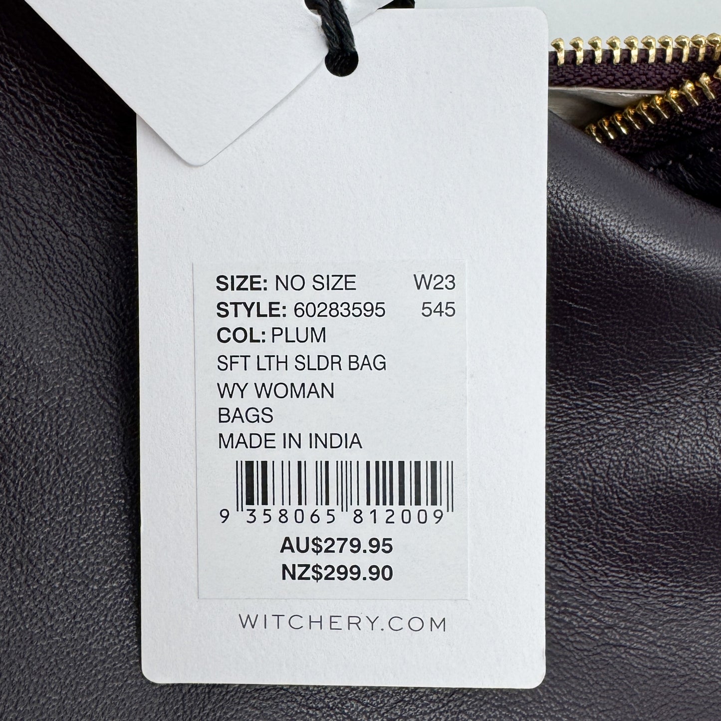 Witchery Plum Smooth Soft Leather Shoulder Bag [NEW]
