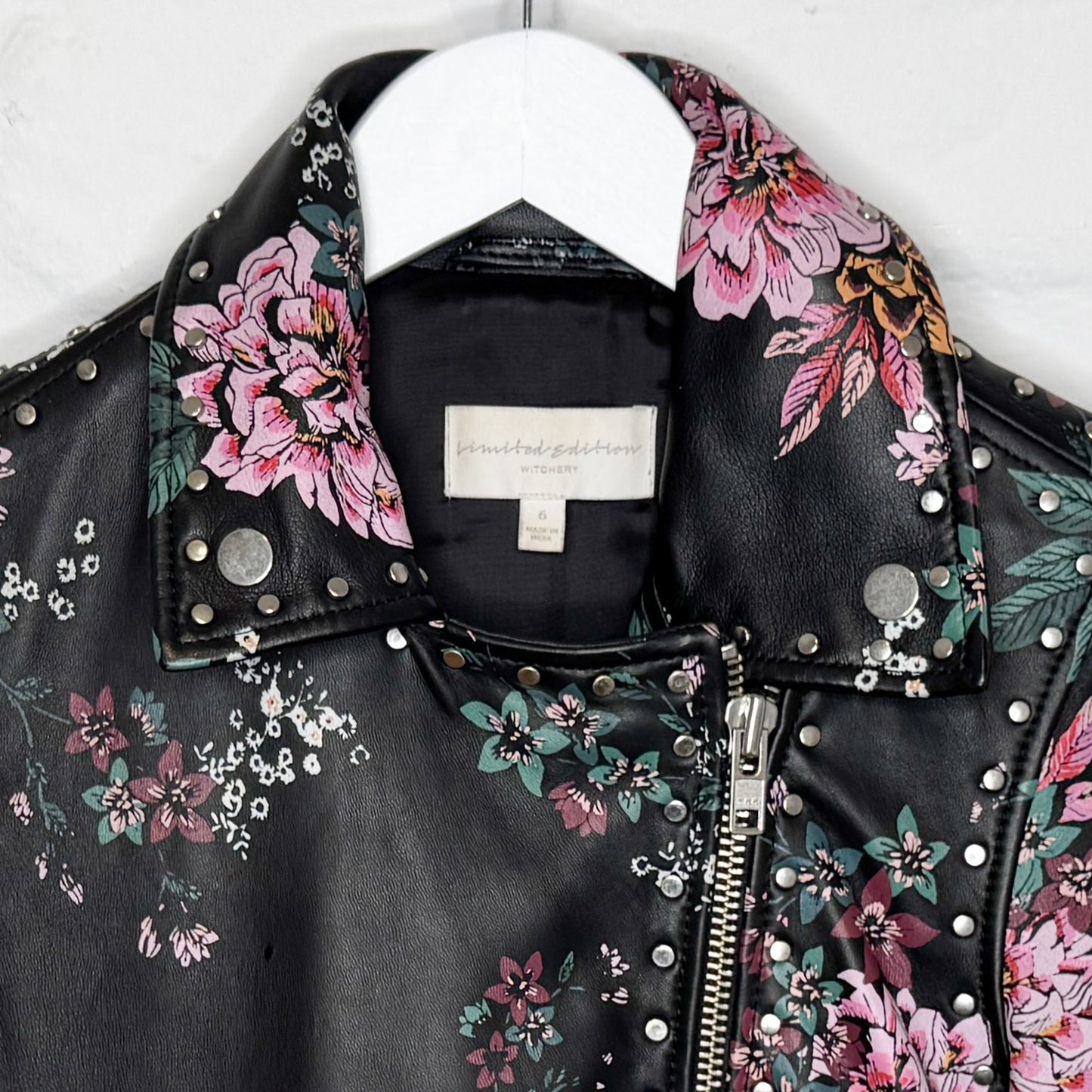 Witchery Limited Edition Black Floral Leather Jacket AU6 ~ Small