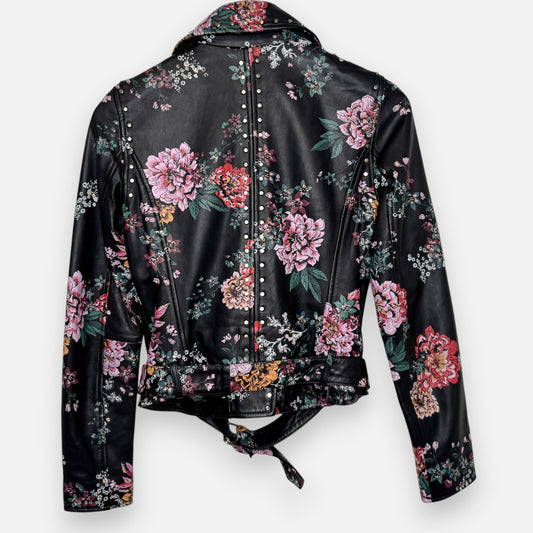 Witchery Limited Edition Black Floral Leather Jacket AU6 ~ Small