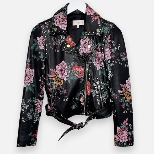 Witchery Limited Edition Black Floral Leather Jacket AU6 ~ Small
