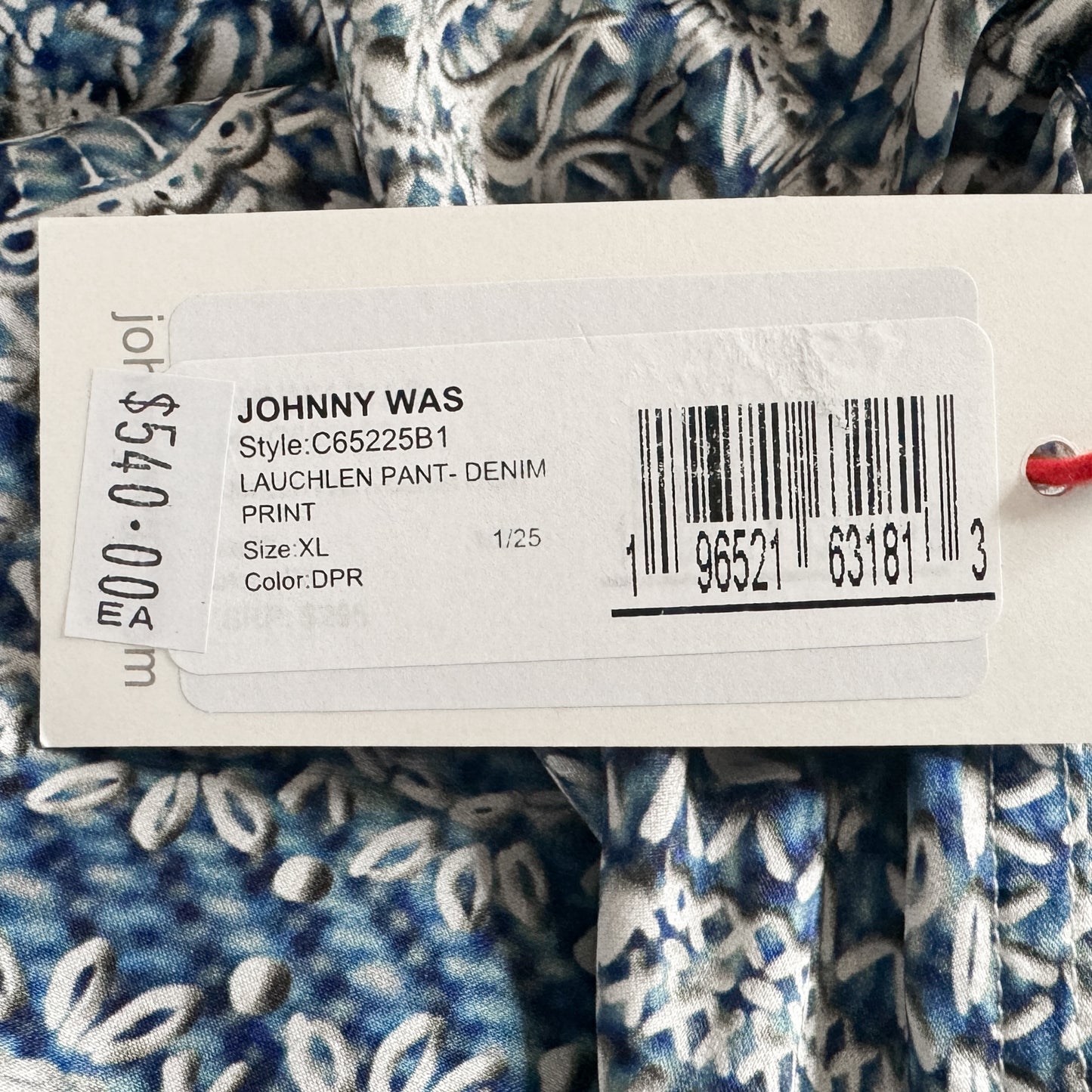 Johnny Was Blue Silk Wide Leg Lauchlen Pants AU16+ ~ X-Large [NEW]