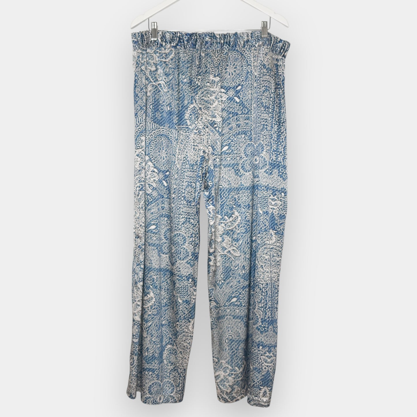 Johnny Was Blue Silk Wide Leg Lauchlen Pants AU16+ ~ X-Large [NEW]