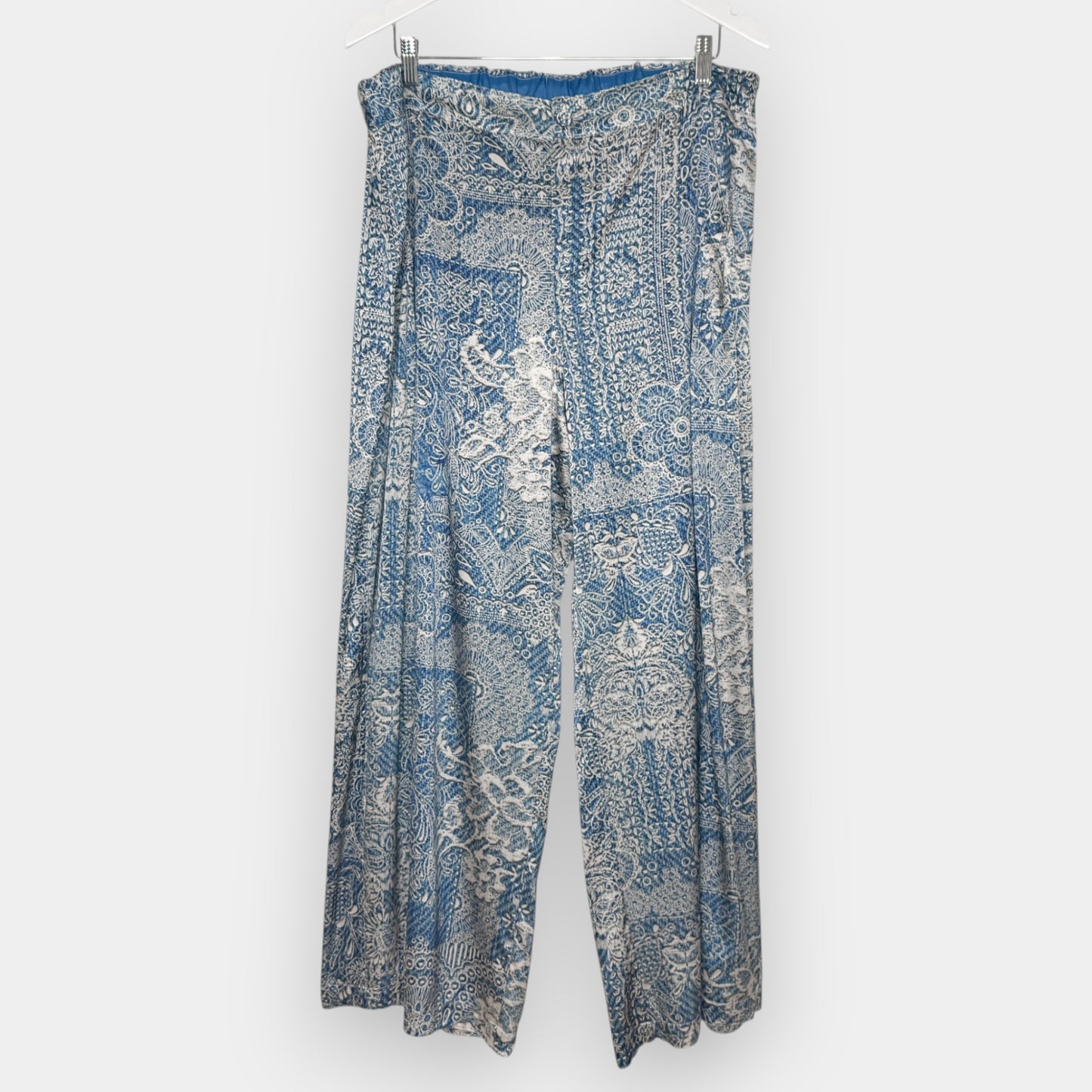 Johnny Was Blue Silk Wide Leg Lauchlen Pants AU16+ ~ X-Large [NEW]