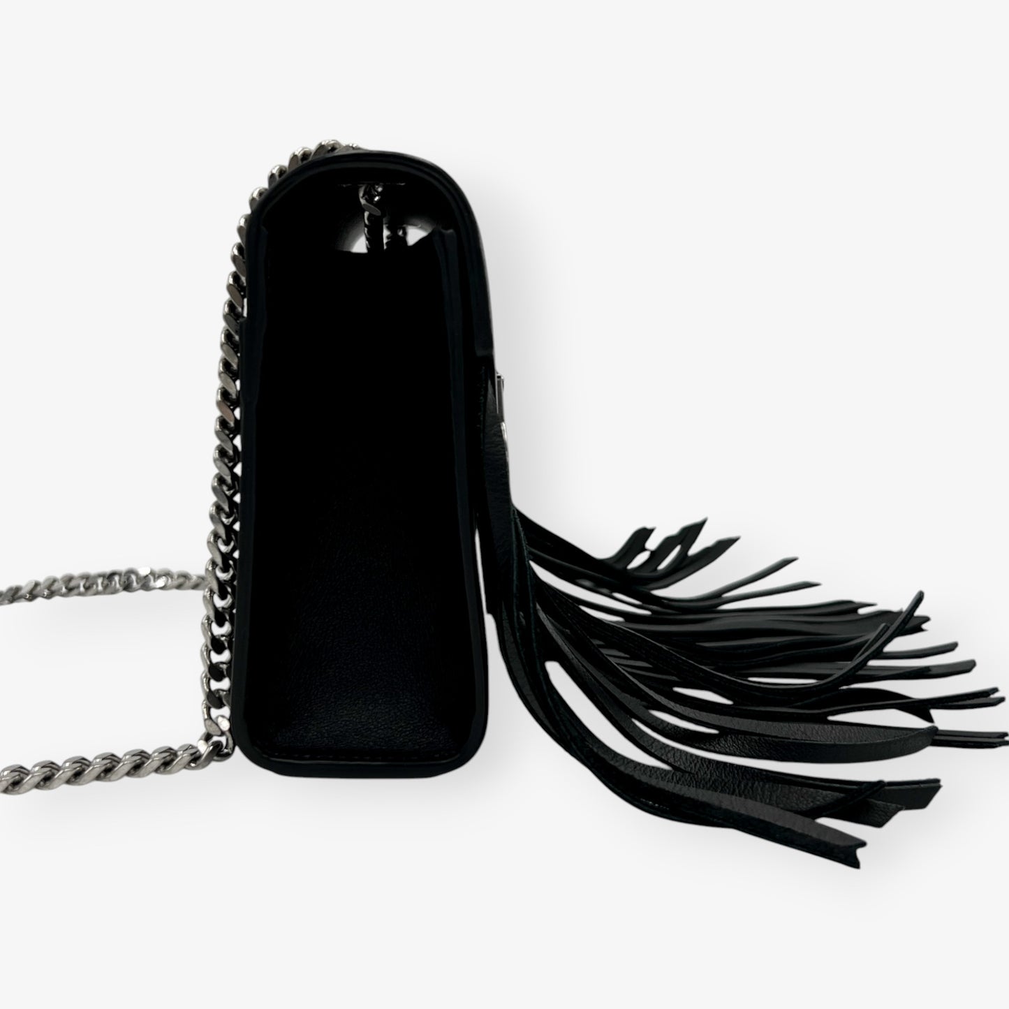 Saint Laurent YSL Black Leather Monogram Fringe Envelope Chain Crossbody Bag