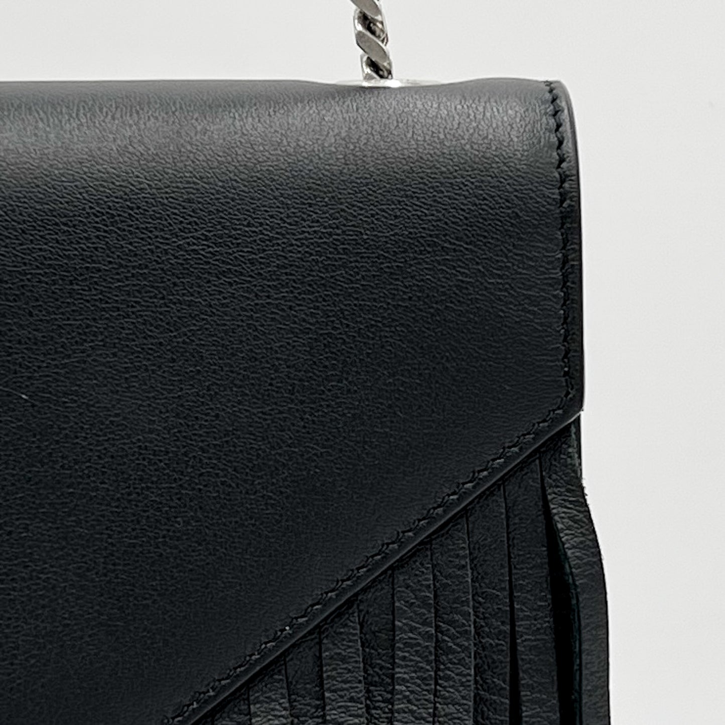 Saint Laurent YSL Black Leather Monogram Fringe Envelope Chain Crossbody Bag