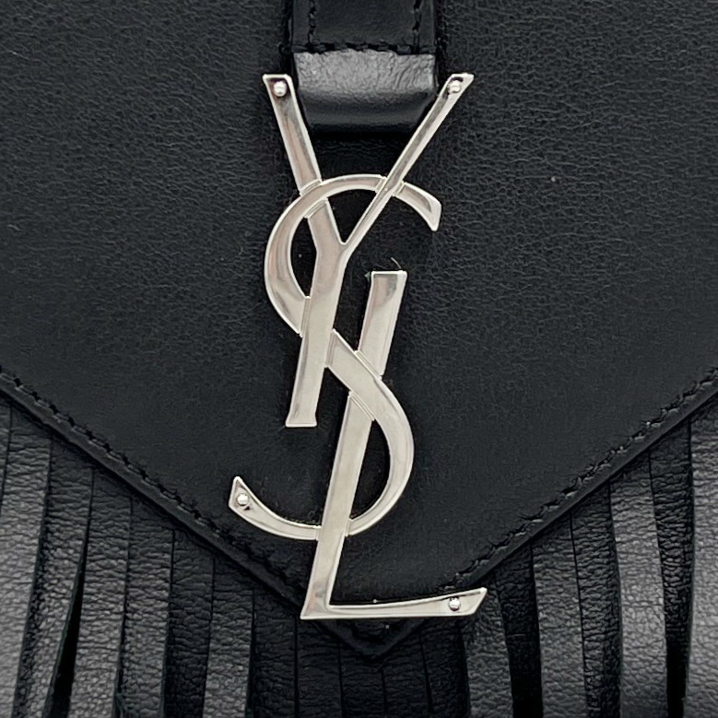 Saint Laurent YSL Black Leather Monogram Fringe Envelope Chain Crossbody Bag