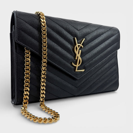 Saint Laurent Black Cassandre Envelope Wallet On Chain Bag
