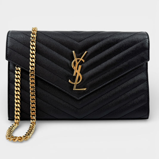 Saint Laurent Black Cassandre Envelope Wallet On Chain Bag