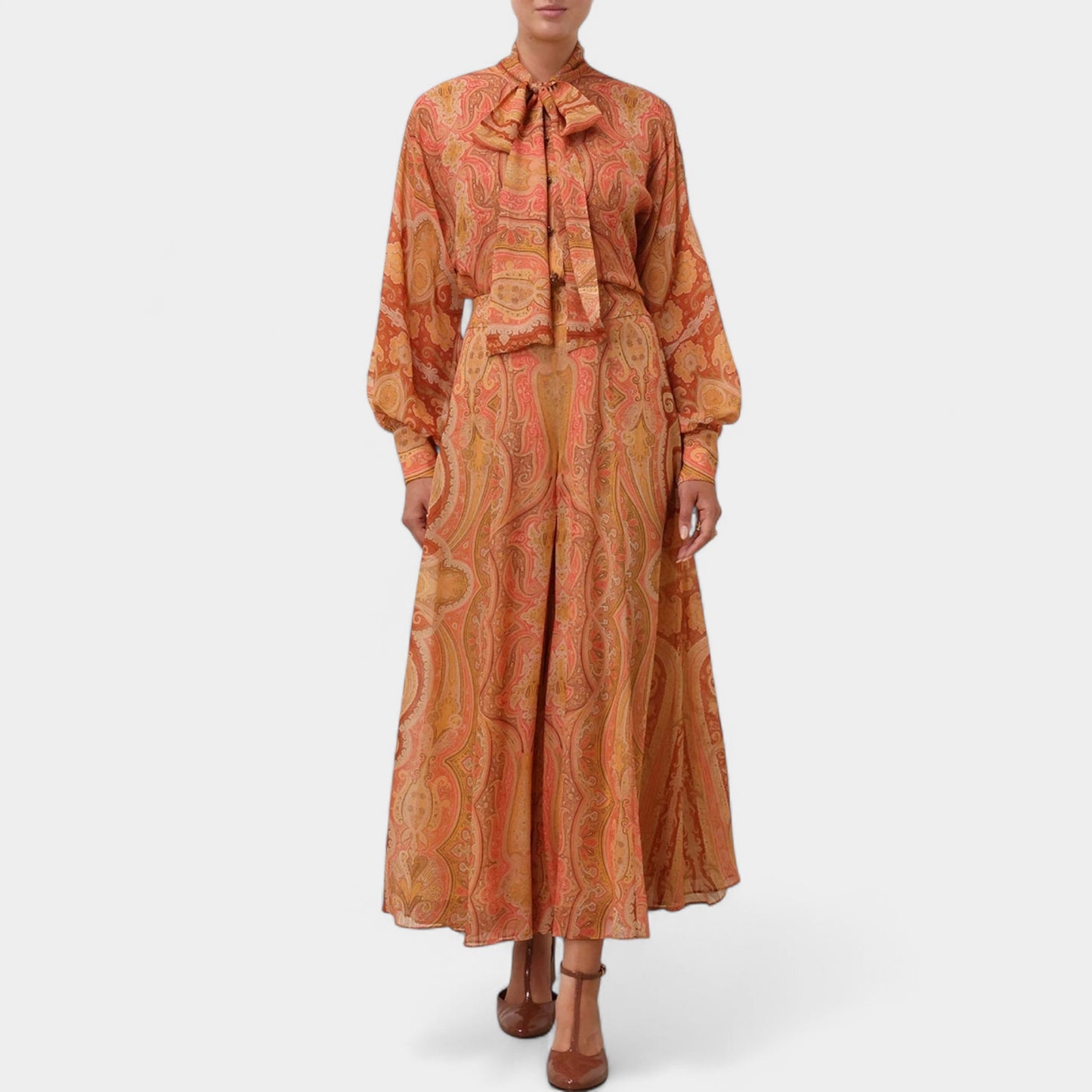Zimmermann Tranquillity Orange Coral Paisley Flared Culottes Pants 2 ~ AU12