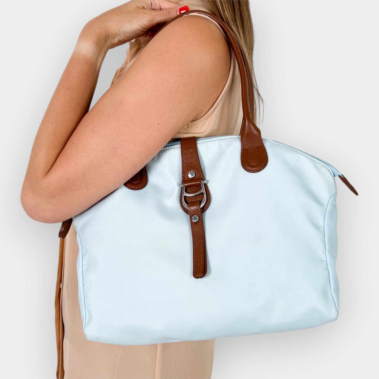 Aigner Light Blue Nylon Piccolina Tote Bag