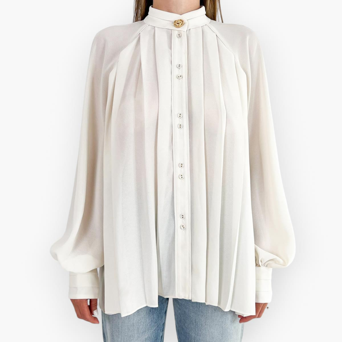 Aje Off White Beatrice Pleated Gold Button Blouse AU12