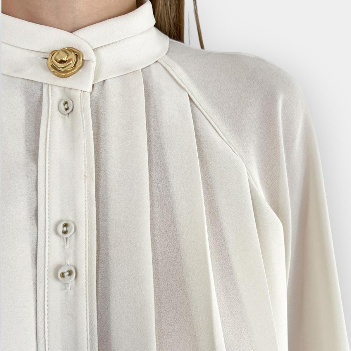 Aje Off White Beatrice Pleated Gold Button Blouse AU12