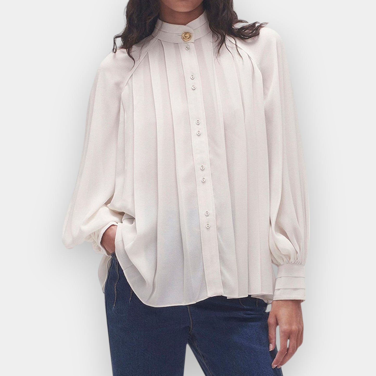 Aje Off White Beatrice Pleated Gold Button Blouse AU12