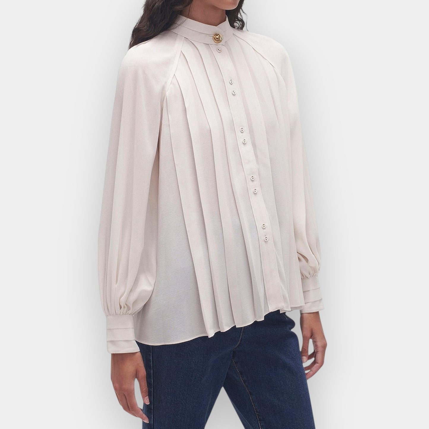 Aje Off White Beatrice Pleated Gold Button Blouse AU12