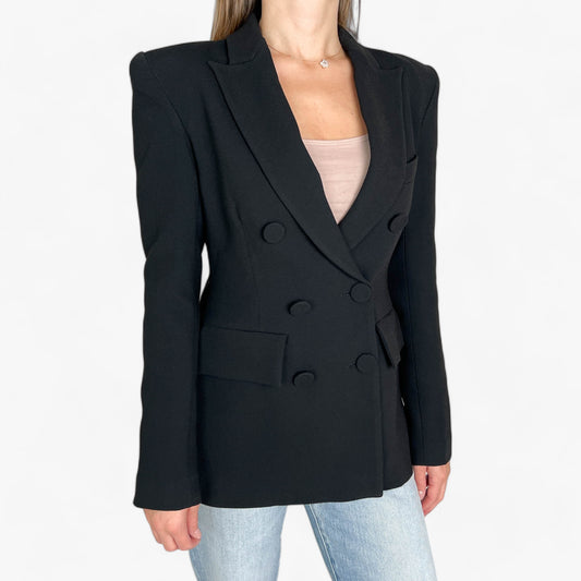 Alex Perry Black Stretch Crepe Double Breast Fitted Blazer Jacket 10