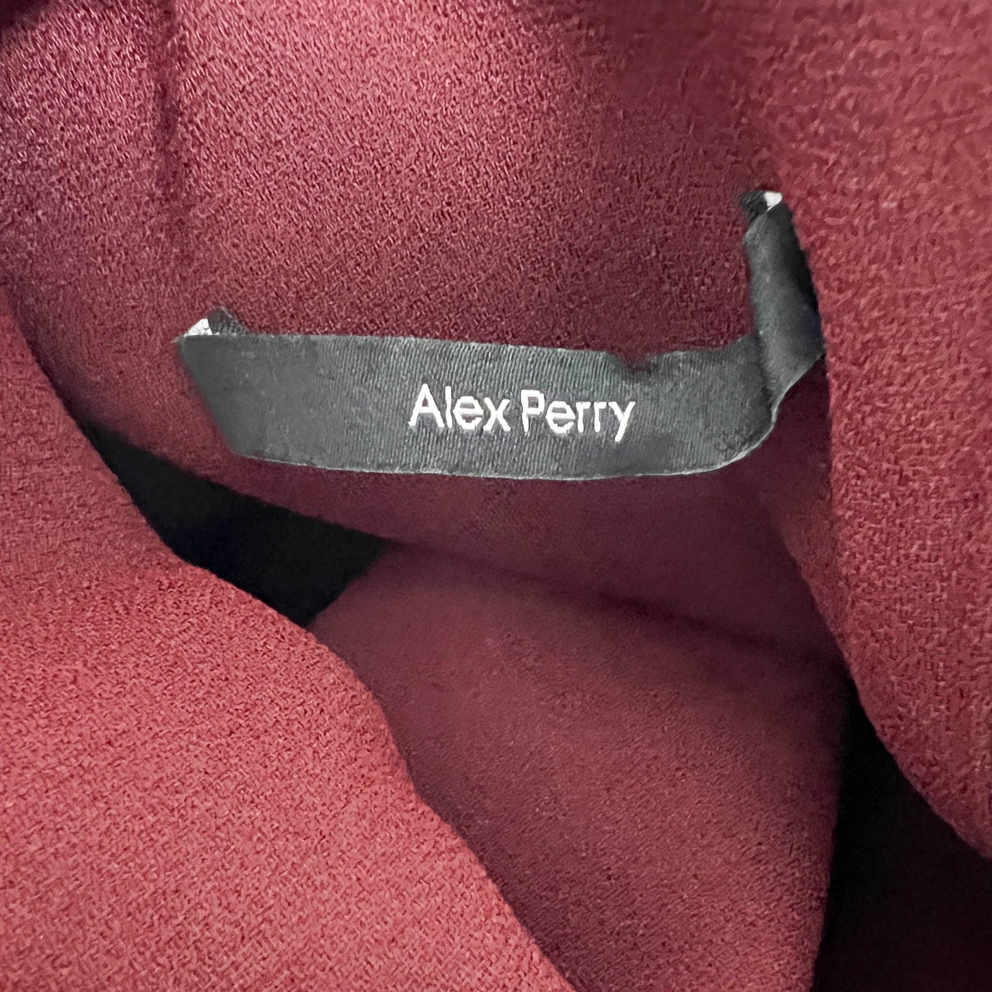 Alex Perry Merlot Burgundy Stretch Crepe Fitted High-Neck Midi Dress 10