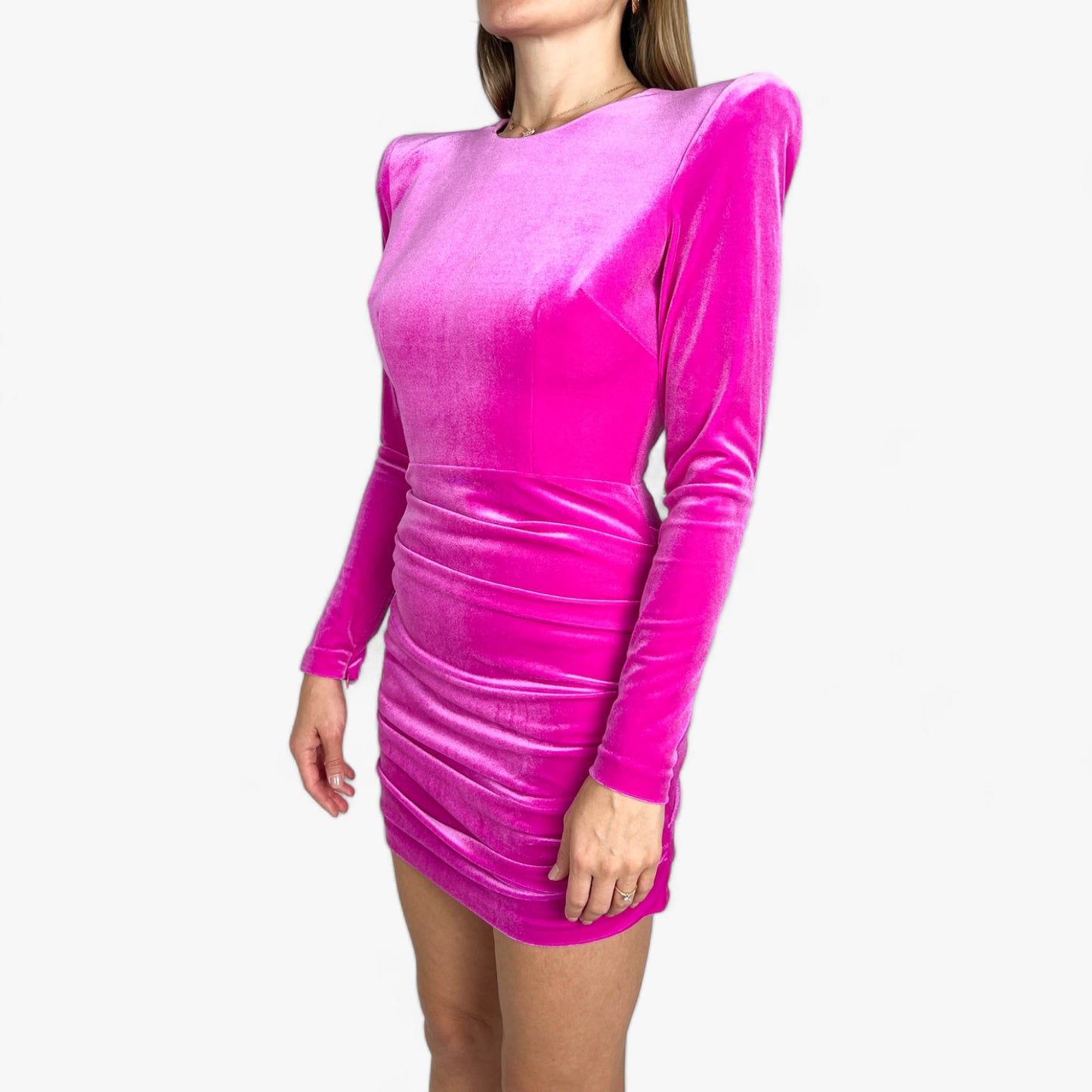 Alex Perry Harley Pink Velvet Open Back Ruched Mini Dress 10