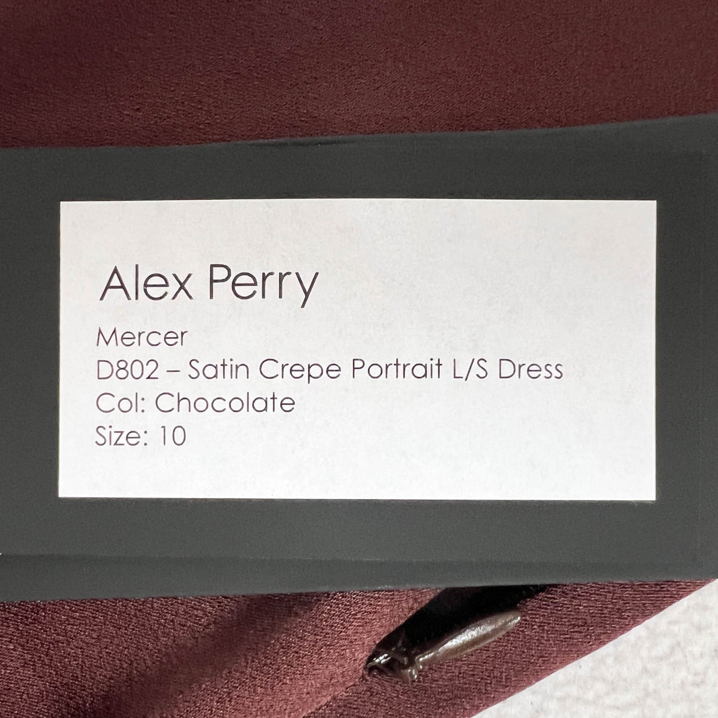 Alex Perry Mercer Chocolate Brown Satin Crepe Portrait Midi Dress 10