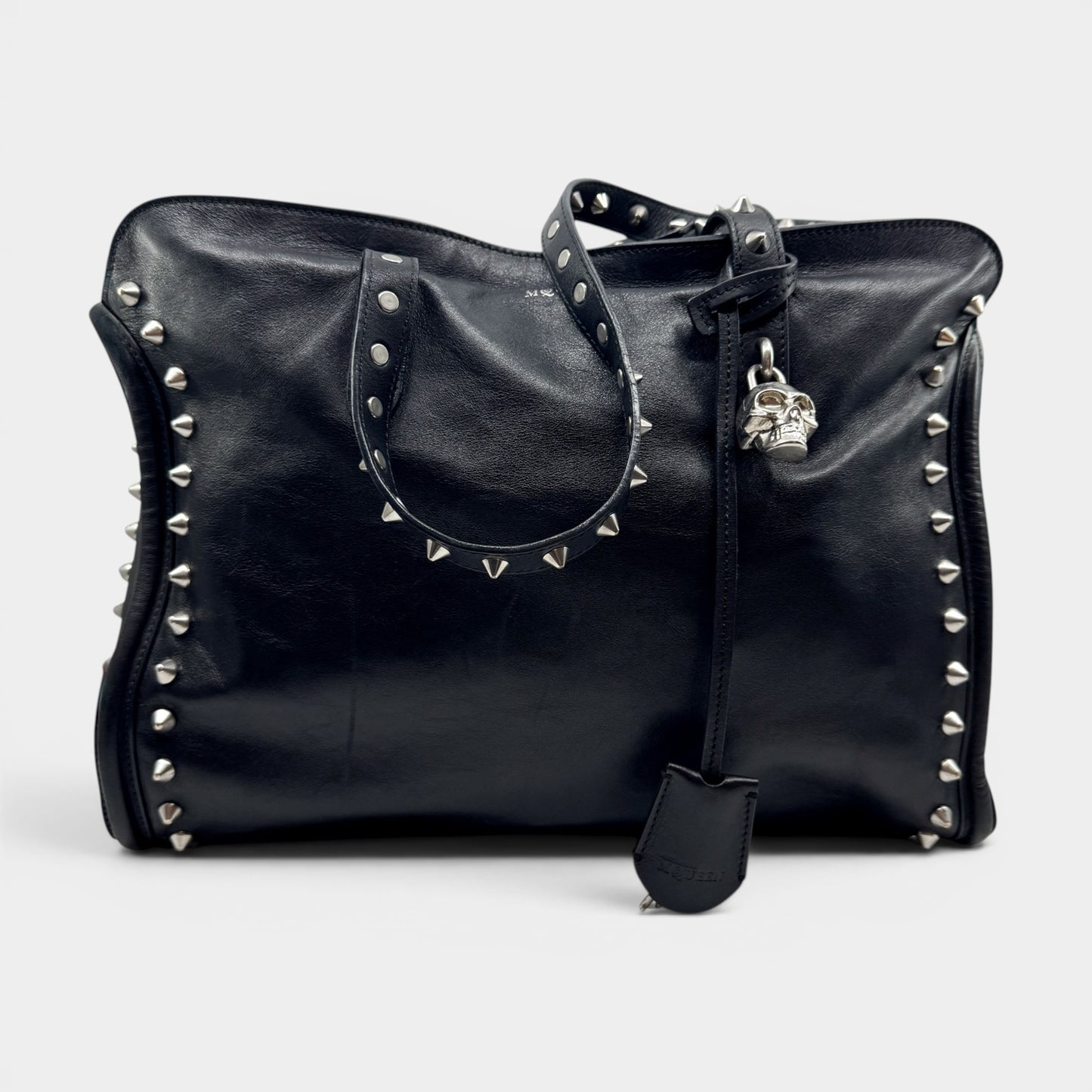 Alexander McQueen Black Leather Studded Skull Tote Bag