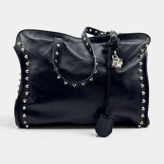 Alexander McQueen Black Leather Studded Skull Tote Bag