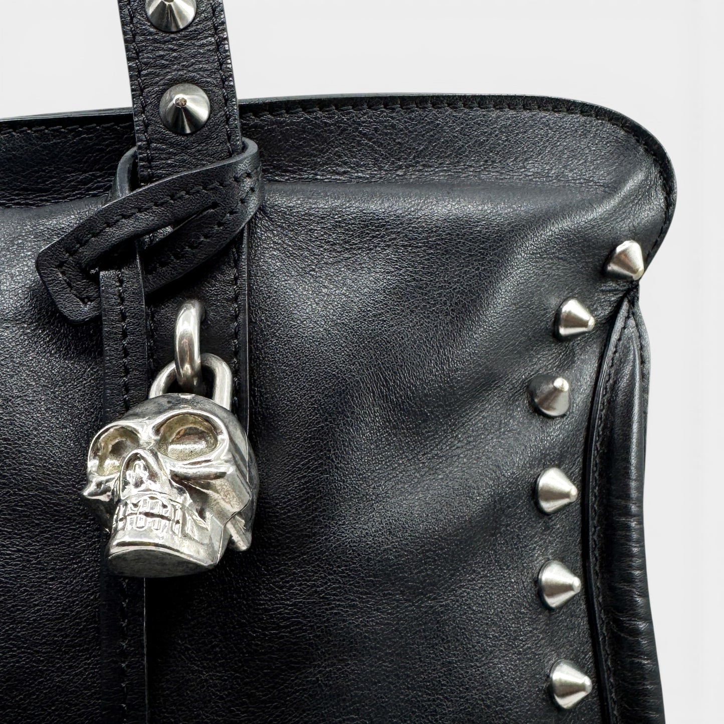 Alexander McQueen Black Leather Studded Skull Tote Bag