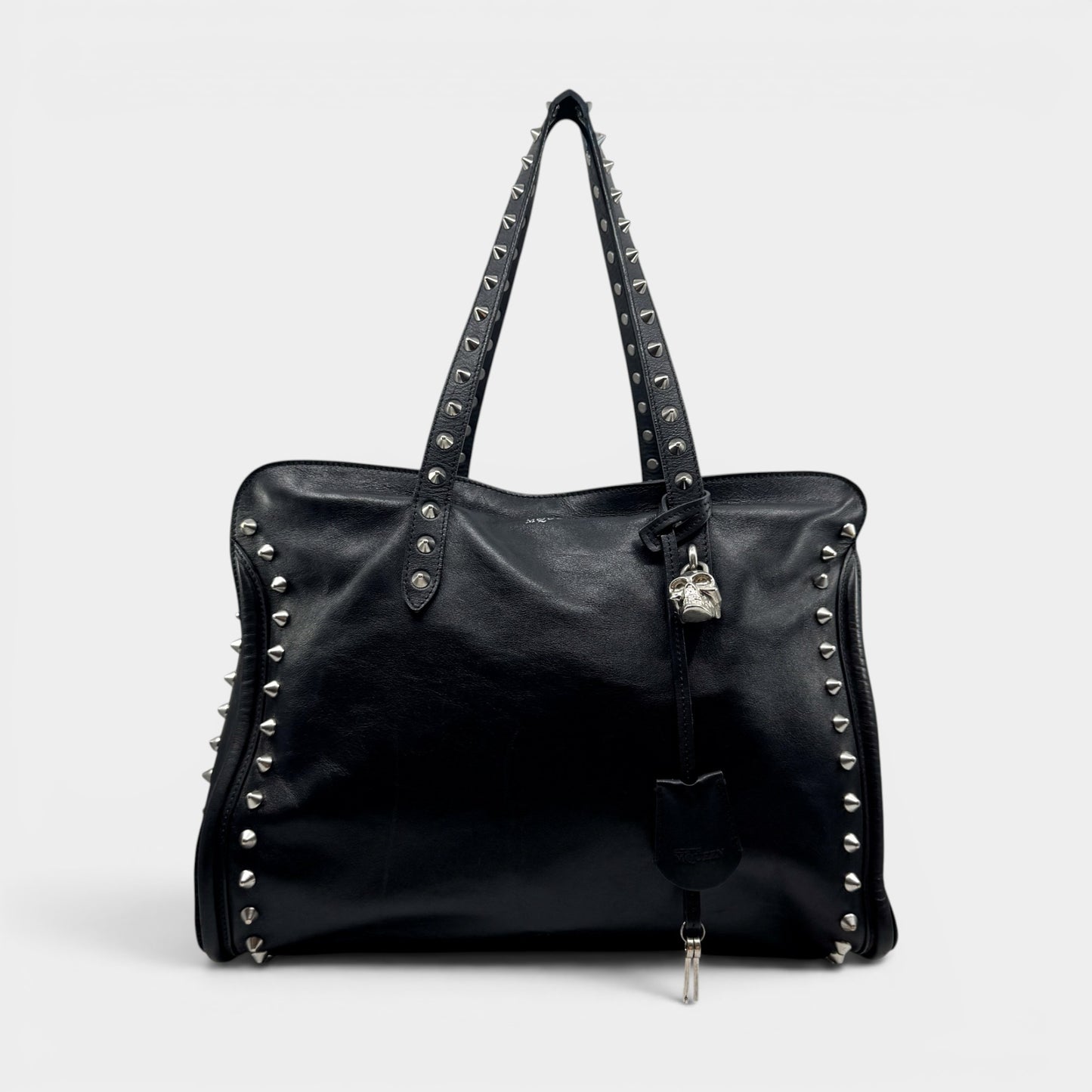 Alexander McQueen Black Leather Studded Skull Tote Bag