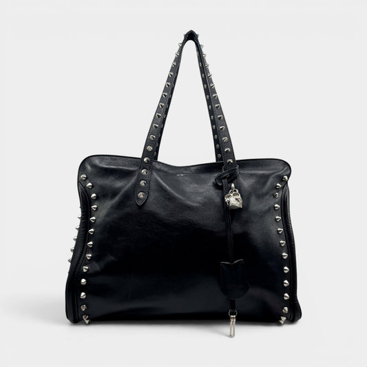Alexander McQueen Black Leather Studded Skull Tote Bag