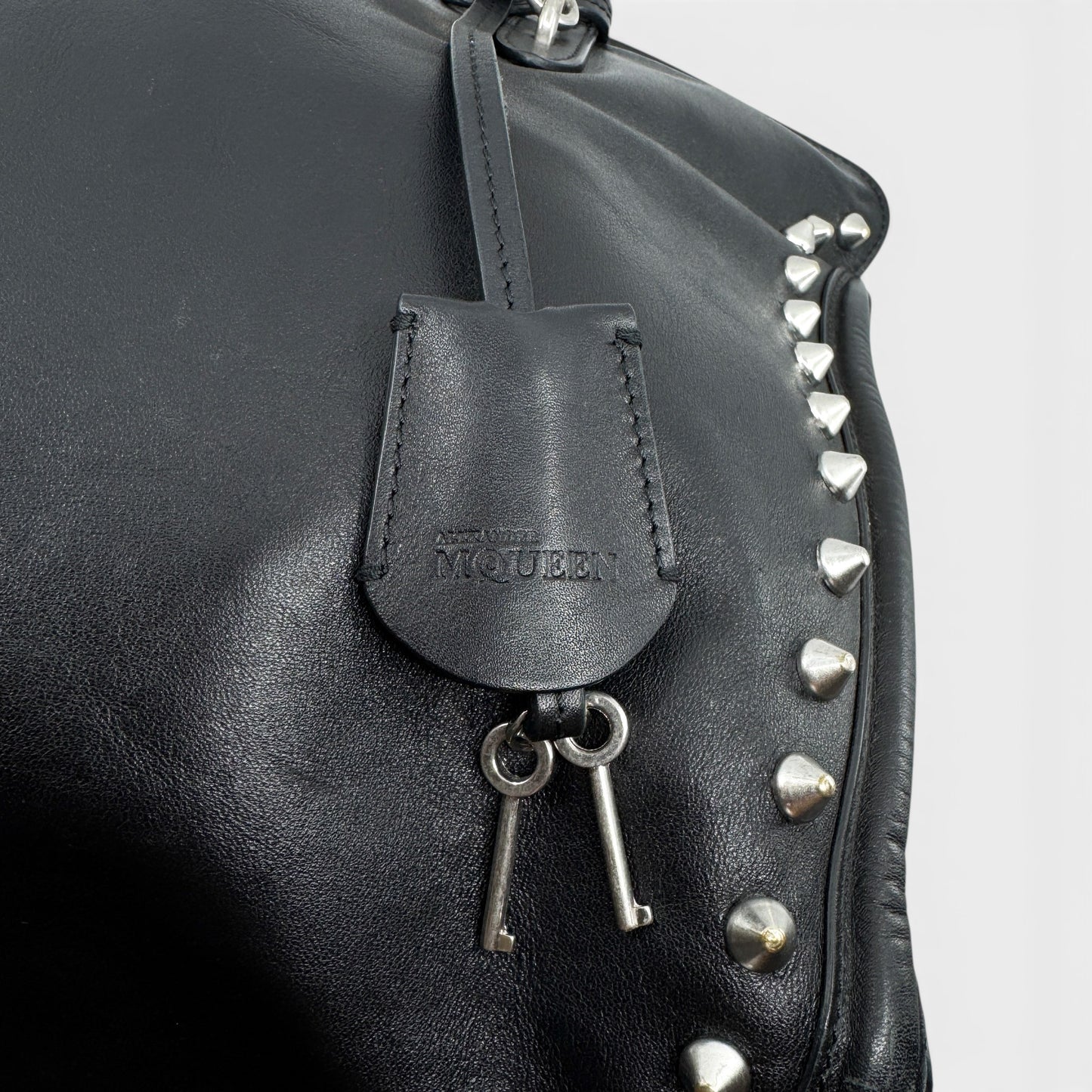 Alexander McQueen Black Leather Studded Skull Tote Bag